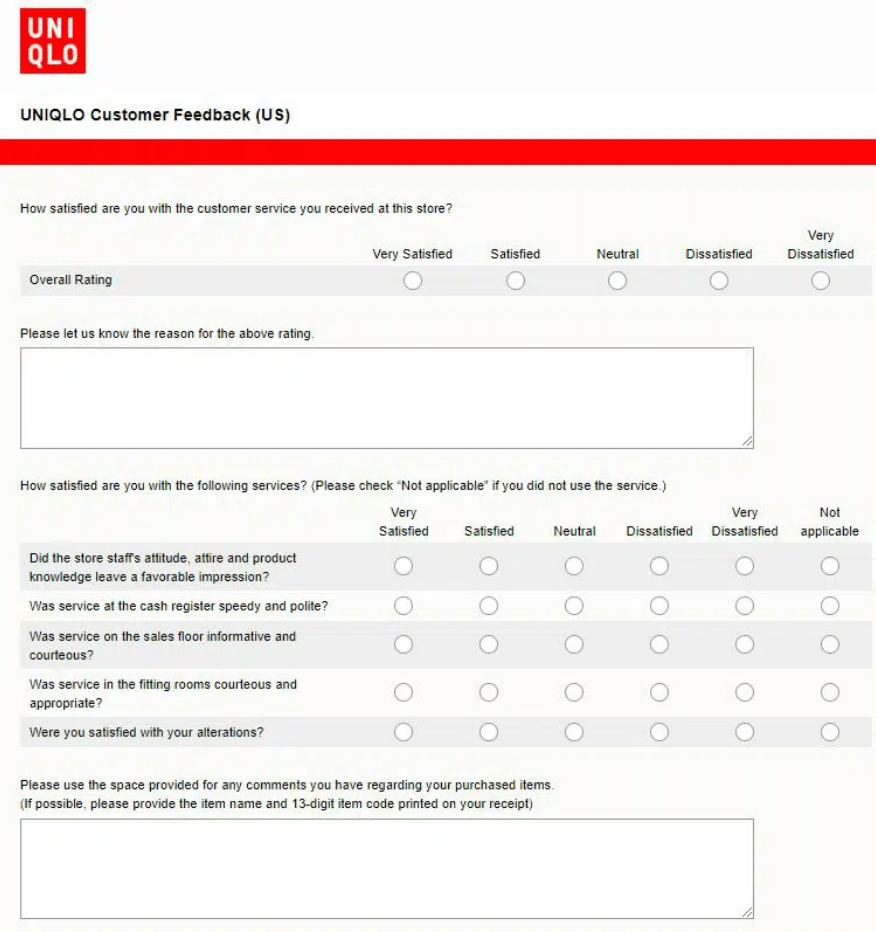 Example of customer feedback survey with a mix of qualitative and quantitative questions